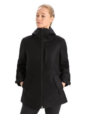 Vestes Icebreaker Felted Merino Encapuchonné Femme Noir | FR 1652WNBY